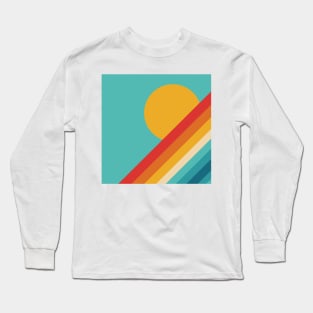 Retro Rainbow Sunset on Pale Blue Background Long Sleeve T-Shirt